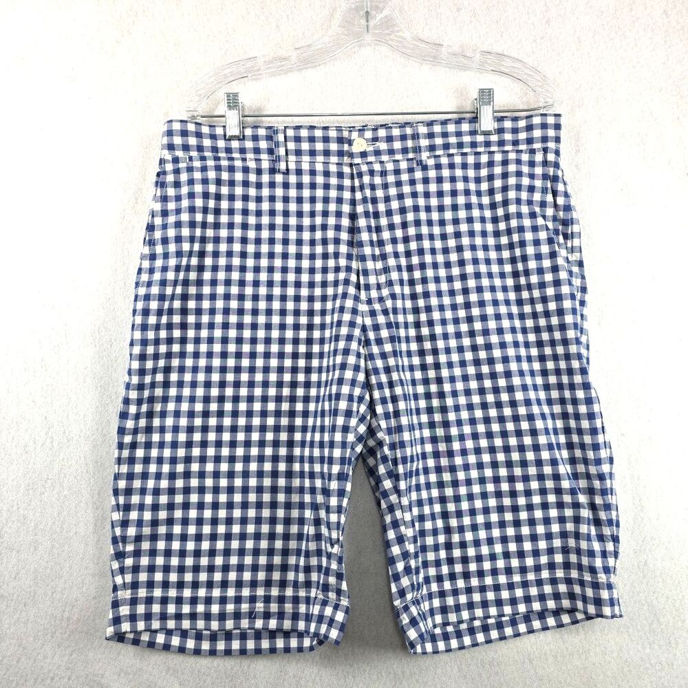 Polo Ralph Lauren Gingham Shorts Men's 33 Blue White Cotton Chino 10" inseam